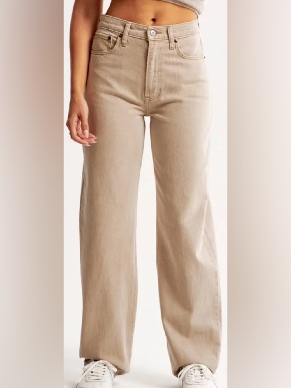 🔥 Abercrombie Curve Love 90s Relaxed Straight Jeans Taupe 27/4S 🔥